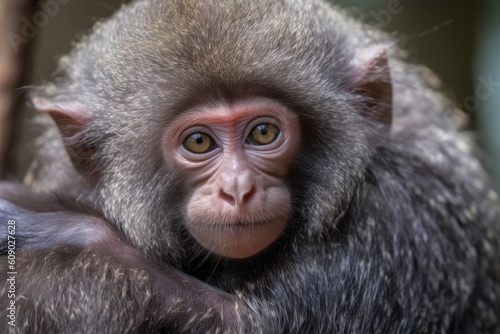baby monkey cradled in the arms of its mother, created with generative ai © Alfazet Chronicles