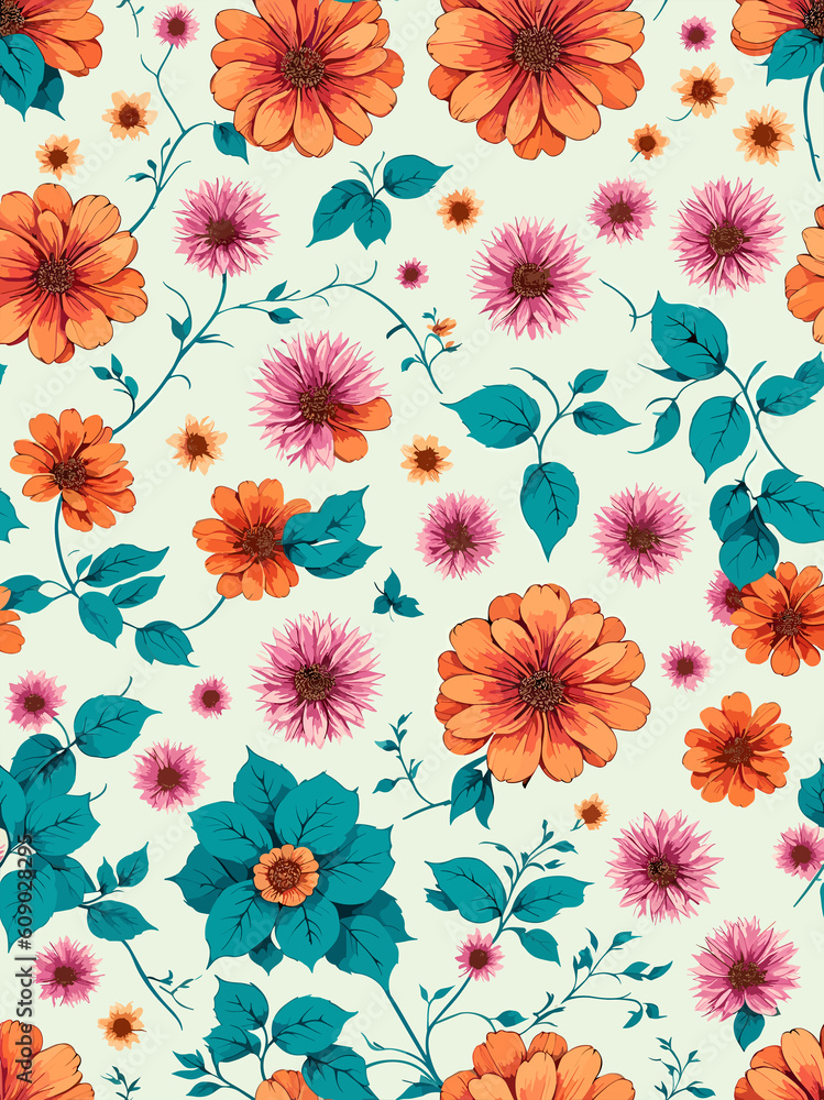 Colorful botanical seamless wallpaper illustration (Generative AI)
