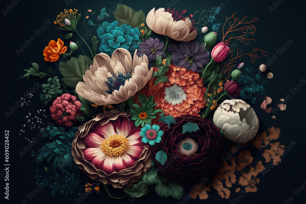 Abstract flowers wallpaper. AI