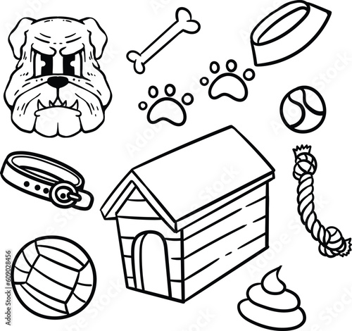 hand drawn dog doodle illustration in black and white style