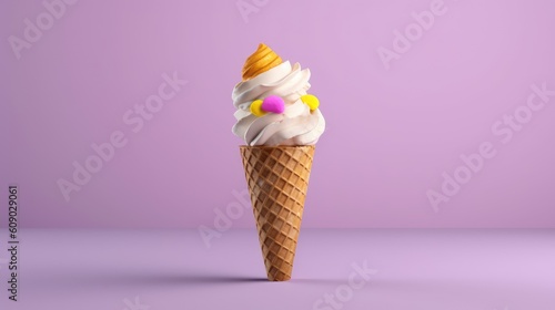 Summer delight in hot weather. Ice cream in a waffle cone close-up, isolate.