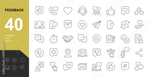 Feedback Line Editable Icons set. Vector illustration in modern thin line style of communication icons: messages, calls, rating, bubbles. Pictograms and infographics for mobile apps