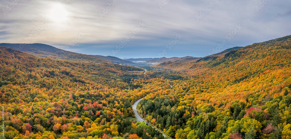 Panorama of Autumn colors at Dixville Notch Sate Park - New Hampshire - Scenic Drive