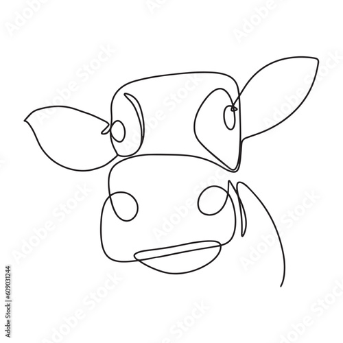 Cow head in continuous line art drawing style. Cow portrait black linear sketch isolated on white background. Vector illustration. 