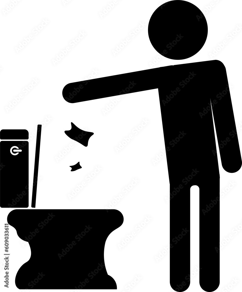 Isolated illustration of Man Throw Trash in Toilet Glyph Icon, Keep