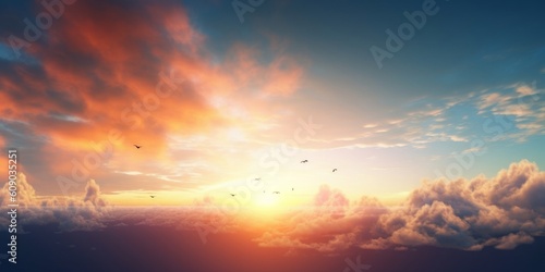 Celestial World concept:Sunset sunrise with clouds, Generative AI