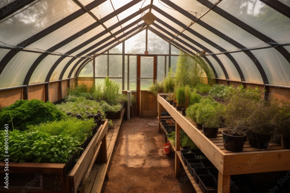 greenhouse filled with herbs and spices, ready for cooking, created with generative ai