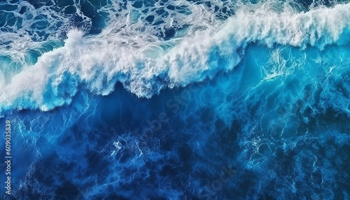 Turquoise ocean water background. View from above to the waves of the ocean. Generative AI © NishanPrabodhana