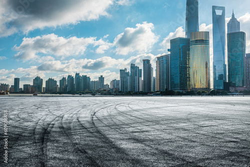 Speedway pavement and city skyline in Shanghai © zhao dongfang