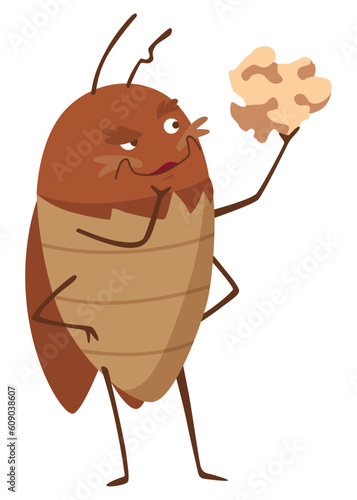 Dirt cockroach. Funny brown beetle. Adorable parasit, wildlife sticker. Cartoon insect pest vector illustration