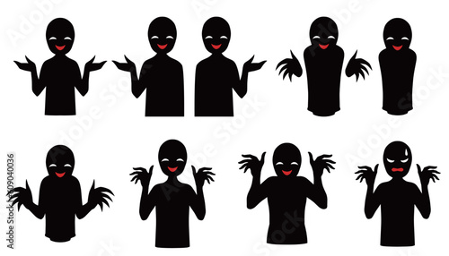 悪人イメージの黒いシルエットの人物のイラストセット