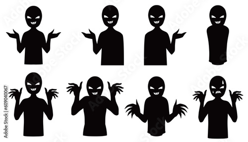 悪人イメージの黒いシルエットの人物のイラストセット