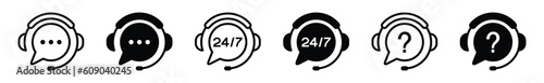 Customer support, assistance, technical support, customer service, call center, hotline, operator, staff, agent, service icon vector set in line and flat style for app and website. Vector illustration