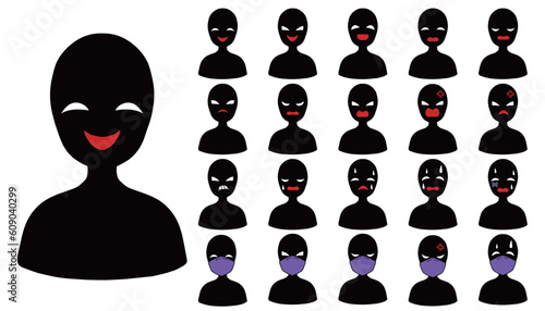 悪人イメージの黒いシルエットの人物のアイコンセット