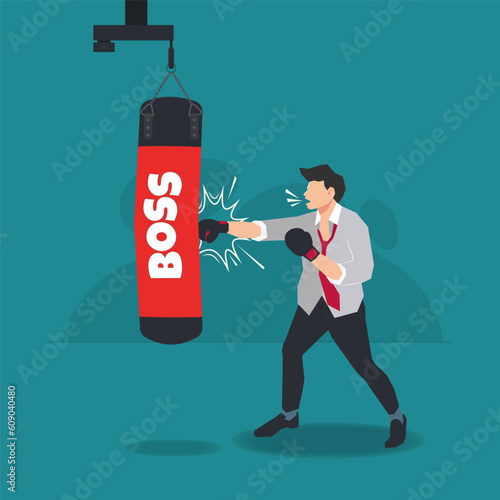 Businessman and punching bag with word boss design vector illustration