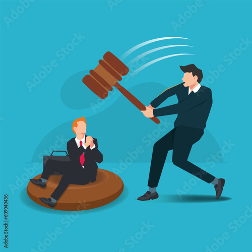 Businessman hold a big gavel for Justice and the others plead design vector illustration