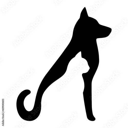 Dog and cat black profile silhouette. Pets sit together, side view isolated on white background. Design for veterinary clinic, shop, animal business. Vector
