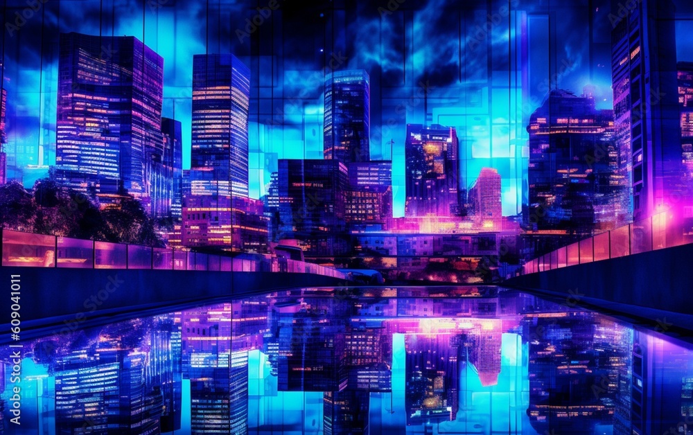 Fototapeta premium Experience the Magnificence of a Futuristic Cityscape: Mesmerizing Urban Setting with Striking Skylines and Towering Architectural Marvels, Generative AI