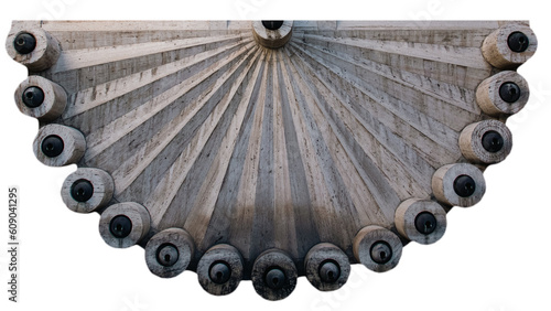 Carved peacock tail shape exterior elements isolated PNG photo with transparent background.