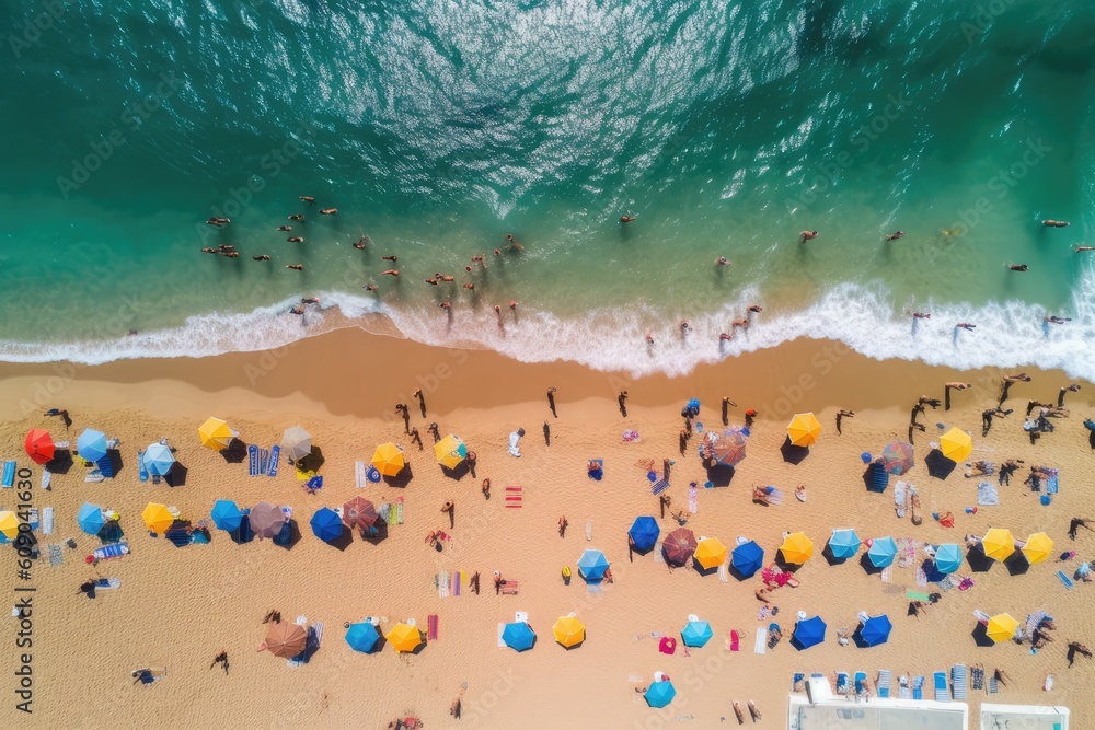 Aerial view of the summer beach, A Vibrant Coastal Tapestry, generative AI Aerial view of the summer beach, A Vibrant Coastal Tapestry, generative AI