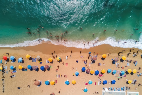 Aerial view of the summer beach, A Vibrant Coastal Tapestry, generative AI © Artificial Soul