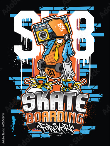 Skateboard Urban Graffiti art vector illustration. Graffiti design artwork