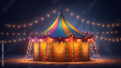 Colorful circus tent with lights and lamps. Generative AI