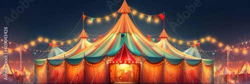 Colorful circus tent with lights and lamps. Generative AI