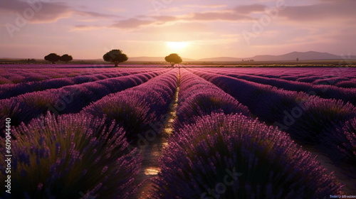 Blossoming lavender bushes at field near