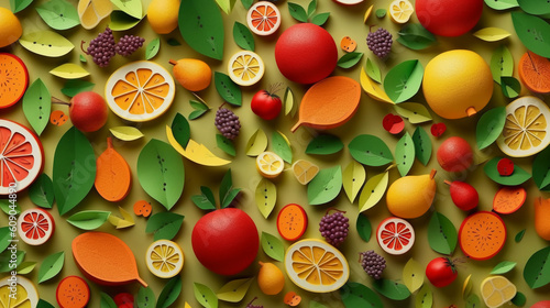fruit background in paper cut style. Generative AI