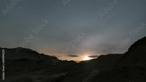 Time lapse night to day transition of desert badlands in Death Valley in California, USA