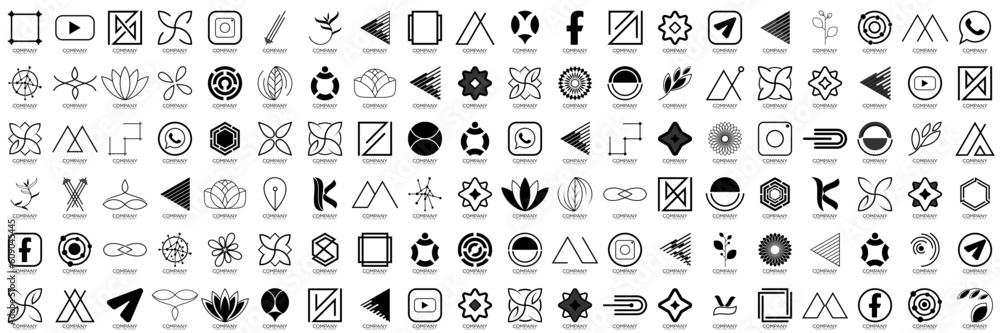 Mega logo collection, Abstract design concept for branding with black, white background