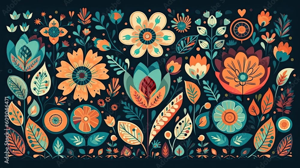 Folk art flower pattern illustration Folk art flower pattern illustration