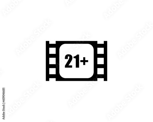 Sign of Adult Only for Eighteen Plus or 18+ and Twenty One Plus or 21+ Age in the Filmstrip. Age Rating Movie Icon Symbol for Movie Poster, Apps, Website or Graphic Design Element. Vector Illustration photo