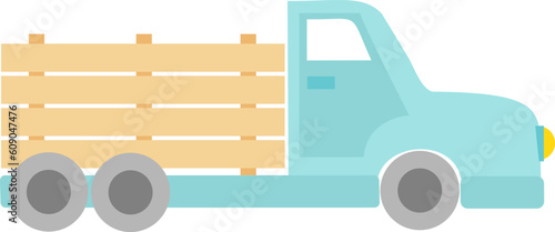 Vector illustration of flatbed truck in blue colour in cartoon style