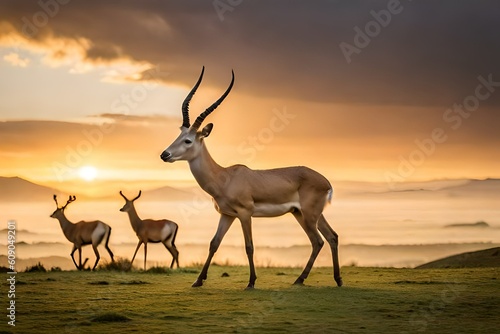 three impalas are wendering in a meadow - Generative AI Technology