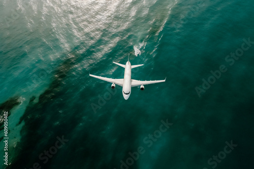 Plane on top of the sea, travel concept, ai generated