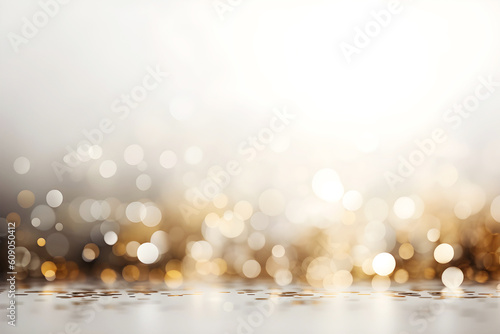 White gold bokeh droplets background. Generative AI.