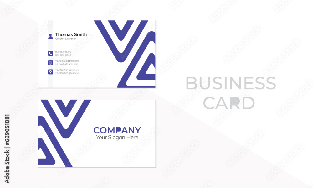 Simple business card template. Clean name card template. Blue Double-sided template. Vector Illustration.