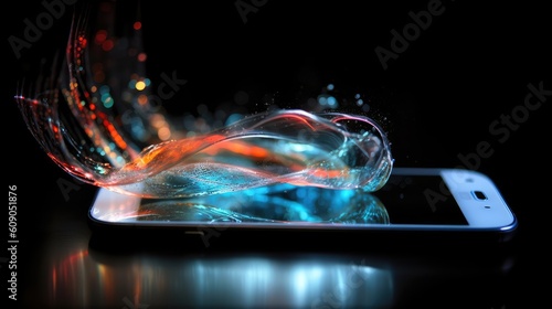 Smart phone withcolorful water and powder splash photo