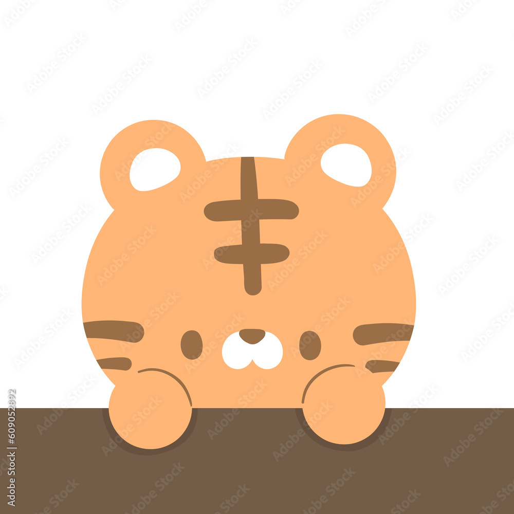 The Cartoon Orange Tiger: Peeking Over a Wooden Table, Face and Paw in View. The Cartoon Orange Tiger: Peeking Over a Wooden Table, Face and Paw in View.