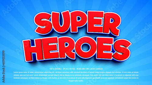 Editable text effect super hero with 3d style