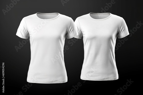 T-shirt mockup. White blank t-shirt front and back views. Female and male clothes wearing clear attractive apparel tshirt models template Generative ai