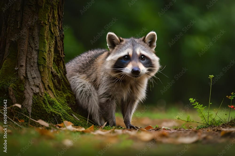 a cunning raccoon is peaking from the tree stump - Generative AI Technology a cunning raccoon is peaking from the tree stump - Generative AI Technology