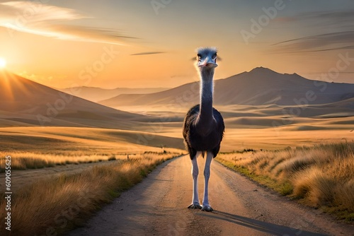 ostrich sunset landscape