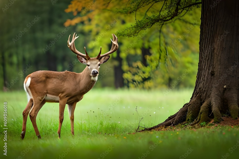 Obraz premium A deer in the forest - Generative AI Technology