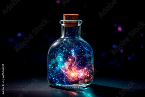 Universe in a corked glass bottle.AI generated.