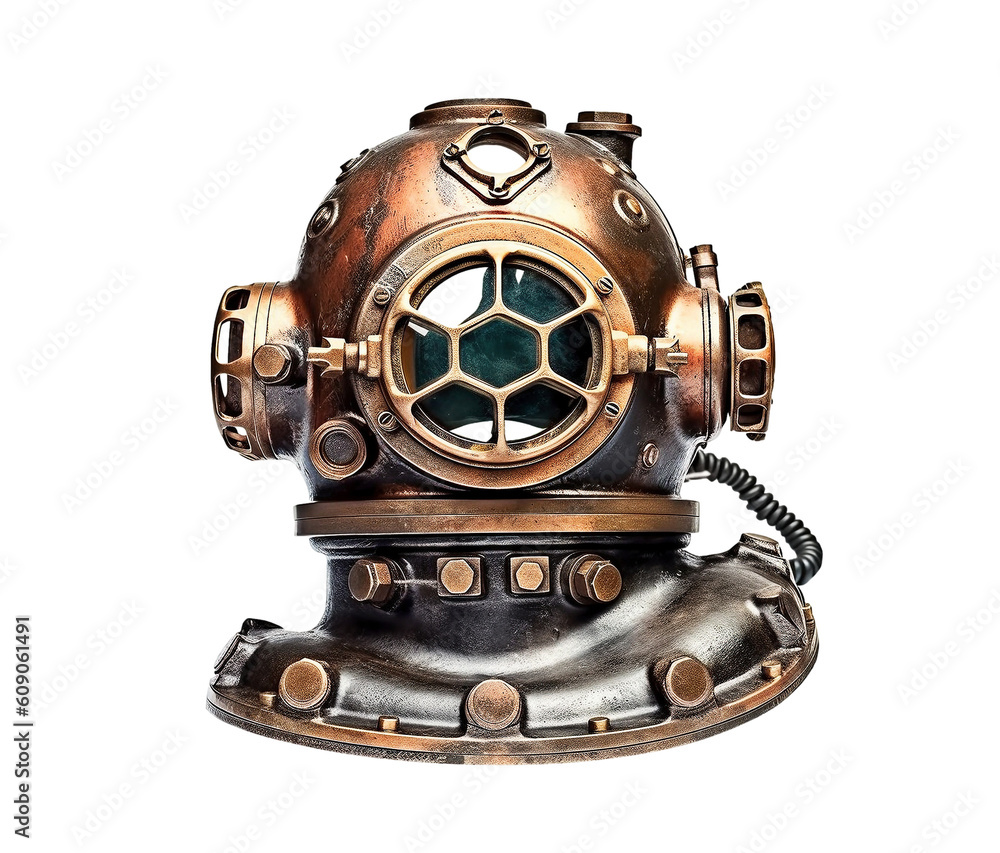 Vintage underwater diver helmet isolated on transparent background ...