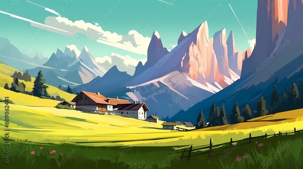 Illustration of beautiful view of Dolomiti, Italy