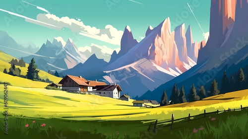 Illustration of beautiful view of Dolomiti, Italy